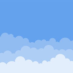 Cartoon sky background with clouds. Square content background blue sky.