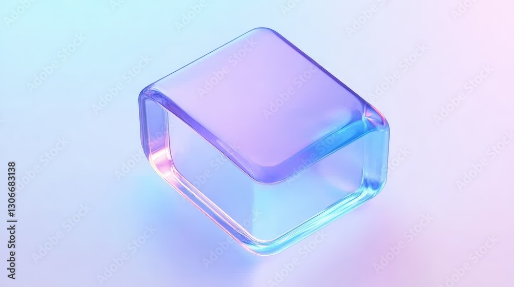Poster soft blue isometric 3d icon with transparent rounded edges on a gradient background for modern desig