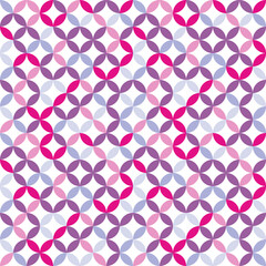 Overlapping circles seamless texture. Retro ovals and circles vector geometric fashion pattern. Colorful purple and pink fashion print.