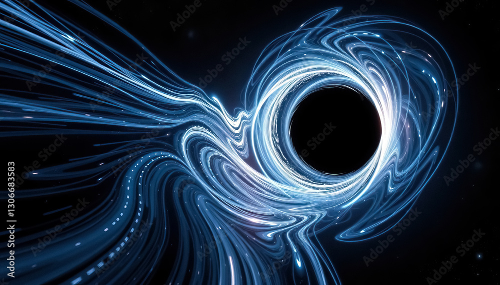 Aufkleber Stylized rendering of celestial black hole event horizon with accretion disk in deep outer space