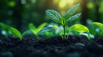 a vibrant green sprouts emerge from fertile soil symbolizing growth and renewal the blurred background highlights the focus on fresh organic life embodying nature s resilience and potential