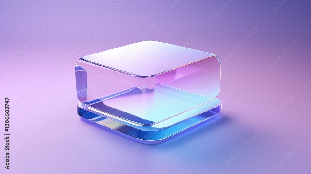 Poster minimalistic 3d render of transparent geometric shapes on soft color background with smooth lighting
