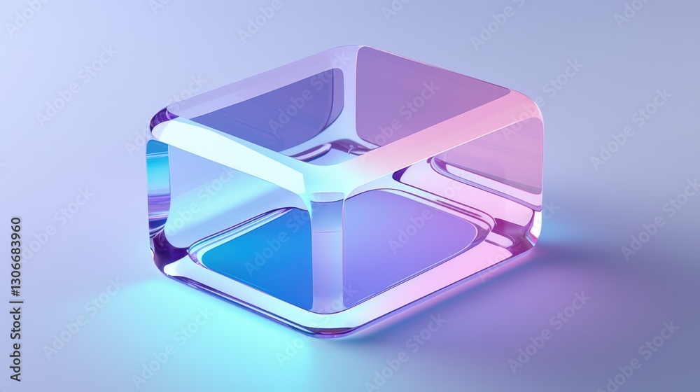 Poster Minimalistic 3D Render of Transparent Cube with Subtle Color Gradient in Soft Lighting for Modern Design and Background Applications Transparent glass with gradient colors