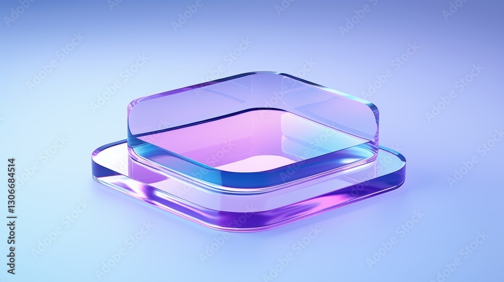 Poster Minimalistic 3D Render of Overlapping Transparent Shapes with Soft Color Gradient Effects in Blue and Purple Tones for Modern Design Projects Transparent glass with gradient colors