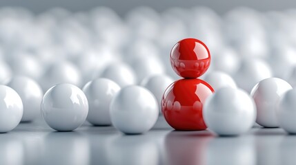 Naklejka premium A single red sphere standing out among a group of white ones