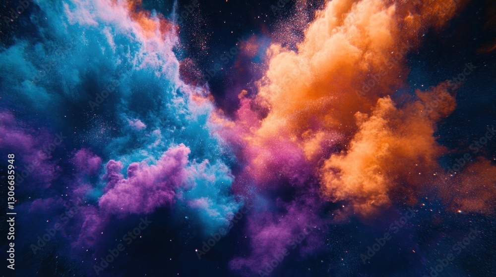 Wall mural explosion of colorful powder background nebula space.