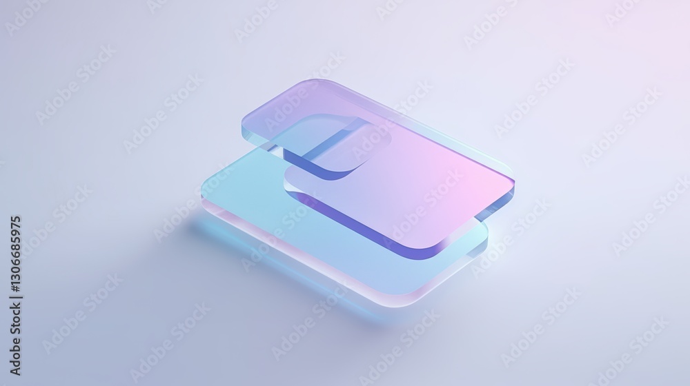 Poster minimalistic 3d render of colorful transparent shapes fluidly layered with soft gradient background 