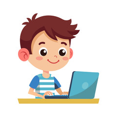 boy with laptop Isolated on transparent background