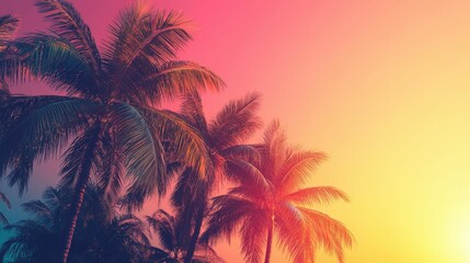 A scenic view of a Hawaiian beach with palm trees during sunset, vibrant orange and pink sky, serene and picturesque