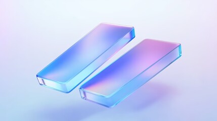 Stunning 3D Icon of Two Glass Strips with a Modern Design in Gradient Colors and Soft Light Effects for Contemporary Visual Projects Transparent glass with gradient colors
