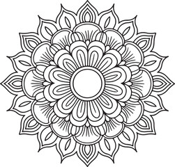 Elegant Floral Mandala Art Featuring Symmetrical Blooms and Graceful Swirls, Geometry Mandala for Spiritual Healing, silhouette vector style with white background