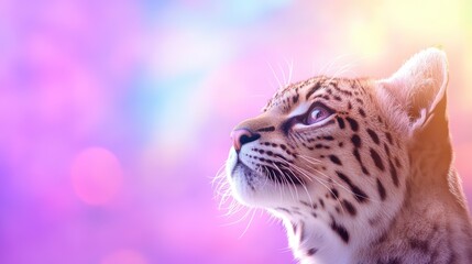 Obraz premium Spotted Cat Portrait Against Vibrant Bokeh Background