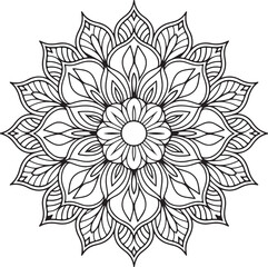 Elegant Floral Mandala Art Featuring Symmetrical Blooms and Graceful Swirls, Geometry Mandala for Spiritual Healing, silhouette vector style with white background