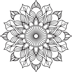 Elegant Floral Mandala Art Featuring Symmetrical Blooms and Graceful Swirls, Geometry Mandala for Spiritual Healing, silhouette vector style with white background