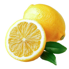 juicy lemon halved with leaves