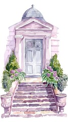 Fototapeta premium Roman architecture plants illustration watercolor.