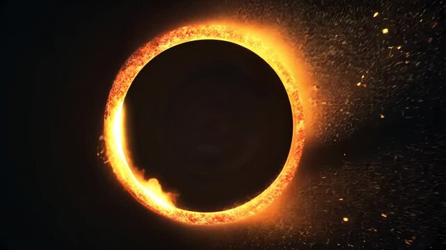 Fire orange flame ring of fire on black background, dr strange fire