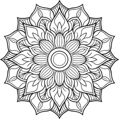 Elegant Floral Mandala Art Featuring Symmetrical Blooms and Graceful Swirls, Geometry Mandala for Spiritual Healing, silhouette vector style with white background