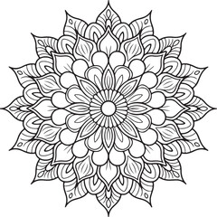 Elegant Floral Mandala Art Featuring Symmetrical Blooms and Graceful Swirls, Geometry Mandala for Spiritual Healing, silhouette vector style with white&nbsp;background