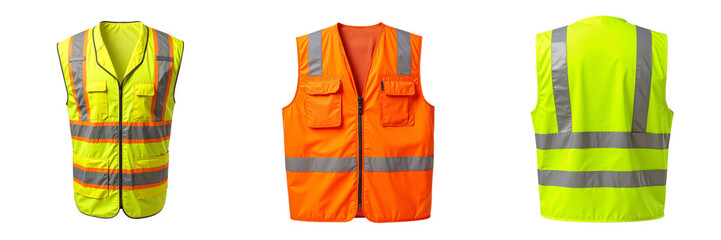 Safety Vests Showcase with Reflective Strips in Lime Green and Orange