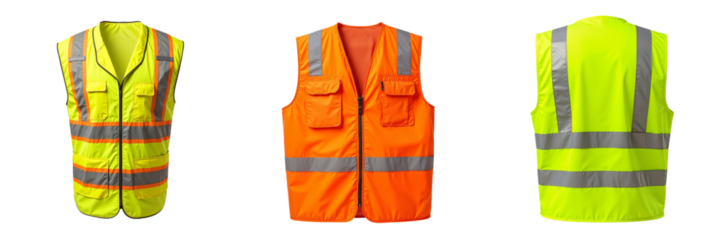 Safety Vests Showcase with Reflective Strips in Lime Green and Orange