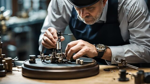Watchmaker man fixing a watch.