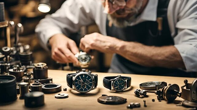 Watchmaker man fixing a watch.