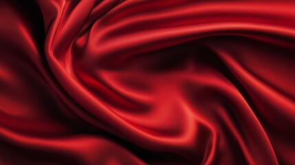 Obraz premium Luxurious red satin fabric drapes elegantly showcasing its smooth texture and rich color. AI generated