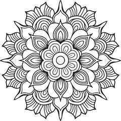 Elegant Floral Mandala Art Featuring Symmetrical Blooms and Graceful Swirls, Geometry Mandala for Spiritual Healing, silhouette vector style with white background