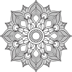 Elegant Floral Mandala Art Featuring Symmetrical Blooms and Graceful Swirls, Geometry Mandala for Spiritual Healing, silhouette vector style with white background