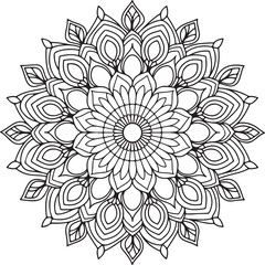 Elegant Floral Mandala Art Featuring Symmetrical Blooms and Graceful Swirls, Geometry Mandala for Spiritual Healing, silhouette vector style with white background