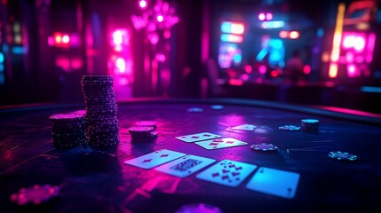 Neon Casino Poker Chips Cards Game Night