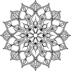 Elegant Floral Mandala Art Featuring Symmetrical Blooms and Graceful Swirls, Geometry Mandala for Spiritual Healing, silhouette vector style with white background