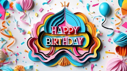 Colorfull birthday greeting for cards design, banner, background cake or else