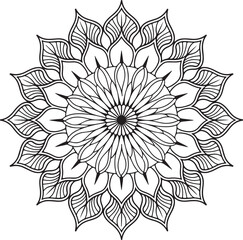 Elegant Floral Mandala Art Featuring Symmetrical Blooms and Graceful Swirls, Geometry Mandala for Spiritual Healing, silhouette vector style with white background