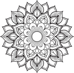 Elegant Floral Mandala Art Featuring Symmetrical Blooms and Graceful Swirls, Geometry Mandala for Spiritual Healing, silhouette vector style with white background