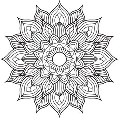 Elegant Floral Mandala Art Featuring Symmetrical Blooms and Graceful Swirls, Geometry Mandala for Spiritual Healing, silhouette vector style with white background
