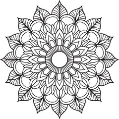 Elegant Floral Mandala Art Featuring Symmetrical Blooms and Graceful Swirls, Geometry Mandala for Spiritual Healing, silhouette vector style with white background