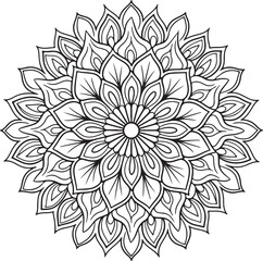 Elegant Floral Mandala Art Featuring Symmetrical Blooms and Graceful Swirls, Geometry Mandala for Spiritual Healing, silhouette vector style with white background