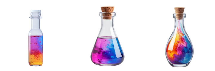 Colorful Glass Bottles Containing Unique Liquid Blends