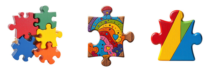 Colorful Jigsaw Puzzle Pieces Displaying Whimsical Designs