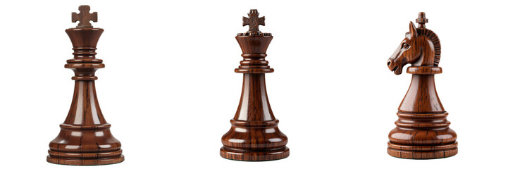 Dark Brown Wooden Chess Pieces Displayed Individually