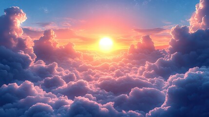 beauty bright clear sky background,cartoon illustration style