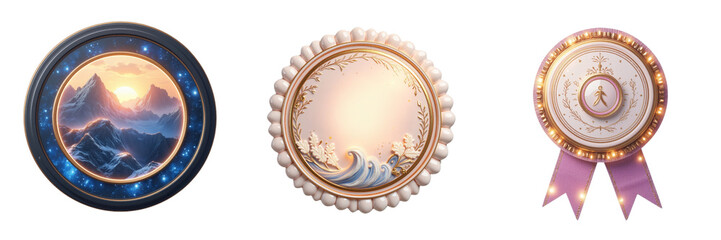 Decorative Circular Frames and Award with Images of Nature and Time