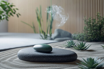 A beauty ad set in a minimalist Zen garden.