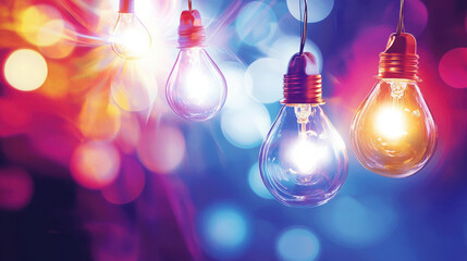 Colorful lightbulbs with a vibrant bokeh background, creating a festive atmosphere.