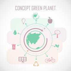 concept green planet, flat style