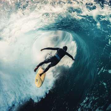 Adrenaline-Packed Skydiving Scene Featuring an Athlete in an Orange Jumpsuit and Parachute Backpack Soaring Through the Sky
surfer in the sea