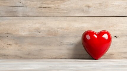 Red Heart on Weathered Wooden Background