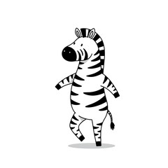 Walking Cartoon Zebra, Flat Vector Illustration, White Background, Simple Style, Ideal for Icon or Logo Design